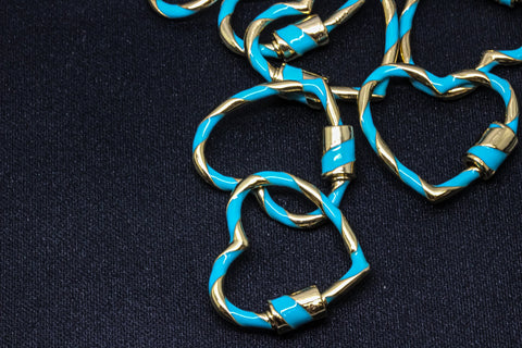 Turquoise and Gold Small Heart Enamel Screw Clasp, Carabiner Lock, Screw Lock, 24mm, 1 pcs or 10 pcs, WHOLESALE CLG106