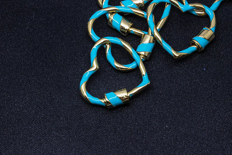 Turquoise and Gold Small Heart Enamel Screw Clasp, Carabiner Lock, Screw Lock, 24mm, 1 pcs or 10 pcs, WHOLESALE CLG106