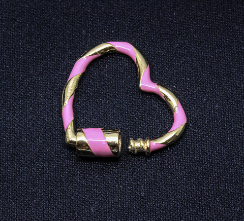 Pastel Pink and Gold Small Heart Enamel Screw Clasp, Carabiner Lock, Screw Lock, 24mm, 1 pcs or 10 pcs, WHOLESALE CLG105