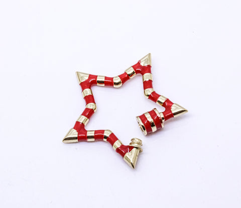 Red and Gold Open Heart Enamel Screw Clasp, Carabiner Lock, Screw Lock, 32mm, 1 pcs or 10 pcs, WHOLESALE