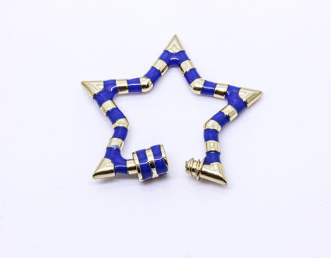 Navy Blue and Gold Open Heart Enamel Screw Clasp, Carabiner Lock, Screw Lock, 32mm, 1 pcs or 10 pcs, WHOLESALE