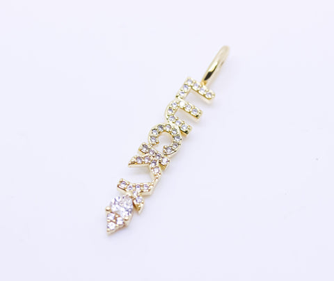 Gold Monogram Lucky Cz Word Pendant, Word script Pendant, Wording charm, Positive Wording, 35x5mm, 1 pc or 10 pcs, WHOLESALE,CP153