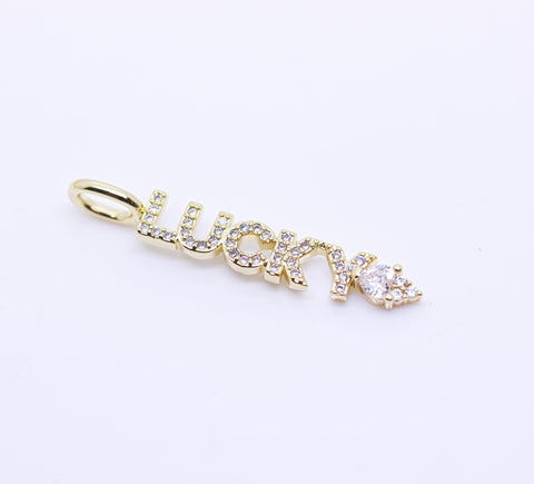 Gold Monogram Lucky Cz Word Pendant, Word script Pendant, Wording charm, Positive Wording, 35x5mm, 1 pc or 10 pcs, WHOLESALE,CP153