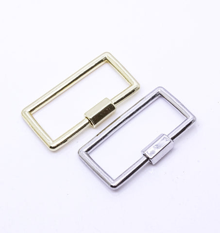 Gold or Silver Plain Open 24x12mm, Open Recangle Screw on Clasp, Carabiner Lock, Rectangle Clasp, 1 pc or 10 pcs, WHOLESALE