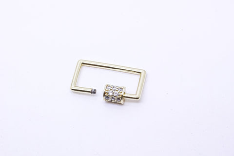 Gold or Silver Open Rectangle with  CZ Screw, Carabiner Lock, Screw on Clasp, 24x12mm,1 pc or 10 pcs, WHOLESALE