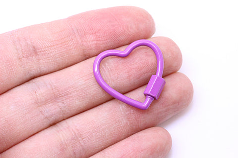 Lilac Purple Heart Screw Clasp, 20mm, Painted Carabiner Clasp, Painted Lacquer Clasp, Oval Screw Clasp, Strong, 1 pc or 10 pcs, WHOLESALE