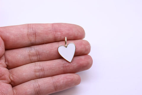 Large or Small Gold Enamel Heart Pendant, Red, White or Black Enamel, 15mm or 26mm, 1 pc or 10 pcs, WHOLESALE,CPG204