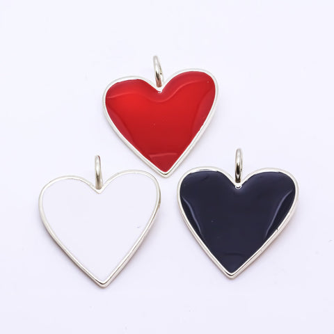 Large or Small Gold Enamel Heart Pendant, Red, White or Black Enamel, 15mm or 26mm, 1 pc or 10 pcs, WHOLESALE,CPG204