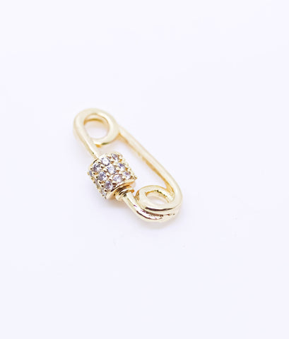 Small Tiny Gold Safety Pin cz Screw Clasp, Carabiner Lock, Gold Safety Pin Clasp, Gold Safety Pin cz Clasp, 1 pc or 10 pcs, WHOLESALE