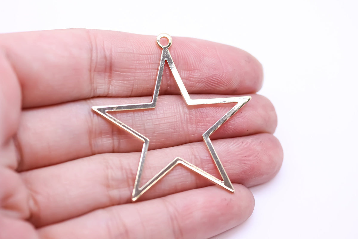 -2 pcs of Gold, Silver or Gun metal Large Open Star charm, 40mm, Open Star Pendant, Star Pendant, 2 pcs, 10pcs, WHOLESALE