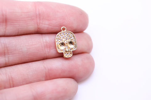 Gold Or Silver cz Skull Charm, 14x10mm, gold skull charm, Silver Skull Charm, 1 pc or 10 pcs, WHOLESALE,CPG315-CPS315
