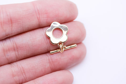 Gold, silver flower Toggle Clasp, 13mm, Cute Toggle Clasp, Bar: 15x2mm, 1 set or 10 sets, WHOLESALE,CLG038-CLS038