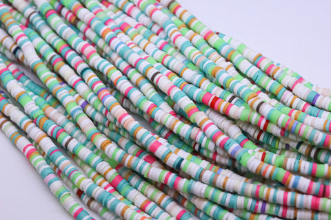 -4mm White Green Rainbow Color Hue Mix Wheel Beads, Rainbow wheel beads, Polymer Clay, 4mm, Full Strand, 1 str, WHOLESALE