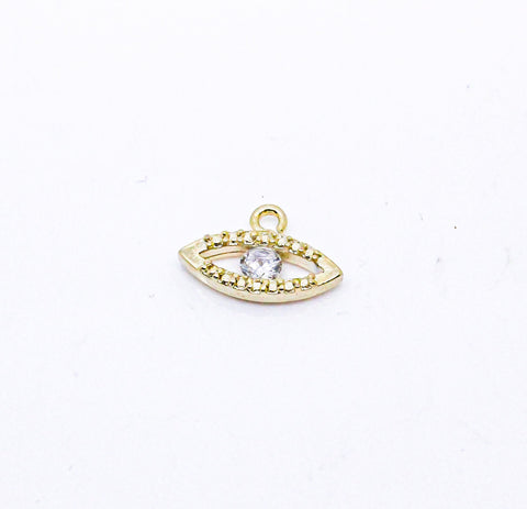 Dainty Cute Gold or Silver or black  Evil eye cz Charm, One stone evil eye pendant, 1 pc or 10 pcs, WHOLESALE,CP129