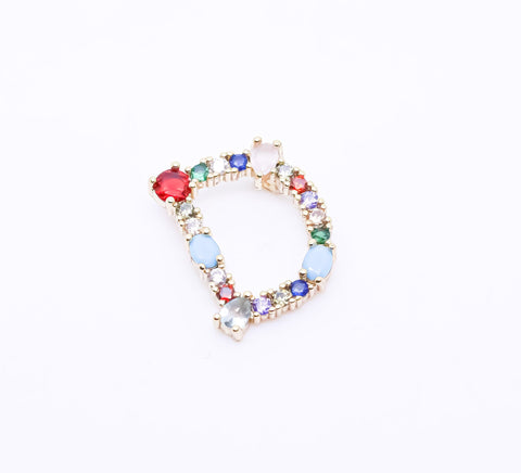 Rainbow color CZ Letter A-F,  15mm Pendant, Rainbow Initial Pendant, 1 pc, 5 pcs, or 1 set, Wholesale