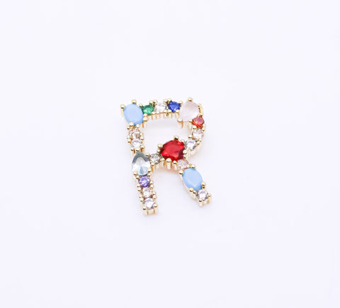 Rainbow color CZ Letter M-R Pendant, Rainbow Initial Pendant, 1 pc, 5 pcs, or 1 set, Wholesale