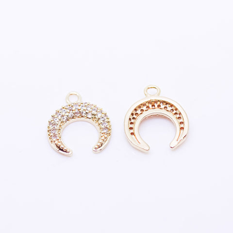 Gold, Silver or Rosegold Tiny Upside Down Crescent Moon, Full Pave Moon, 12x13.5mm, 1 pc or 10 pcs, WHOLESALE,CPG266-CPS266