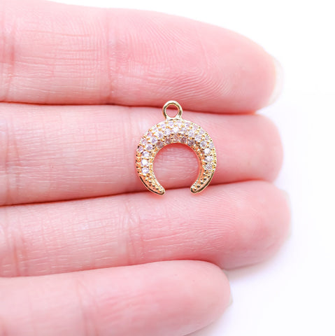 Gold, Silver or Rosegold Tiny Upside Down Crescent Moon, Full Pave Moon, 12x13.5mm, 1 pc or 10 pcs, WHOLESALE,CPG266-CPS266