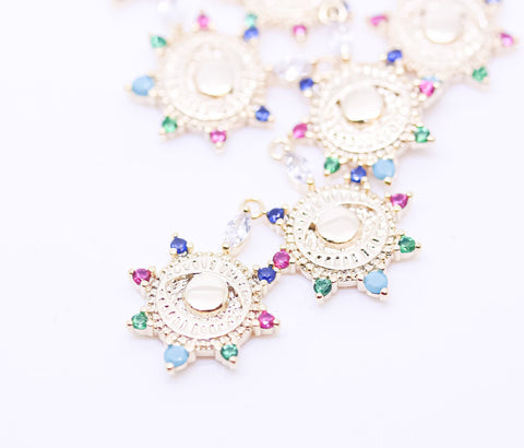 Gold or Silver rainbow Cz Round Eye Charm, Eye Protection, 14x17mm eye guardian, guardian pendant, 1 pc or 10 pcs, WHOLESALE,CPG359-CPS359