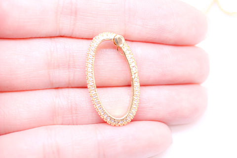 Gold, Silver or Gunmetal Small Full Pave Oval Spring Gate Ring, Double Sided, , 1 pc or 10 pcs, WHOLESALE,CLG119-CLS119-CLB119