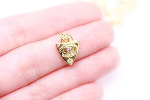 Gold CZ Shield Charm, Shield pendant, cz encrusted shield protection charm, 12x14mm,  pc or 10 pcs, WHOELSALE