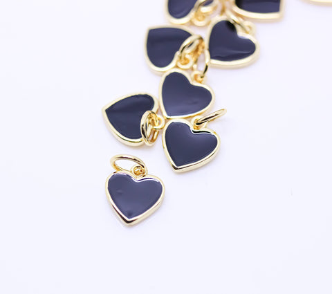 Gold Cute Dainty enamel Heart charm, 8mm, red, pink, navy blue, light green, black, turquoise, white, 1 pc or 10 pcs, WHOLESALE,CPG148