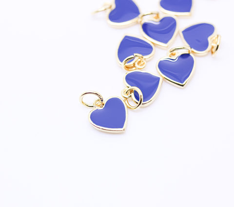 Gold Cute Dainty enamel Heart charm, 8mm, red, pink, navy blue, light green, black, turquoise, white, 1 pc or 10 pcs, WHOLESALE,CPG148