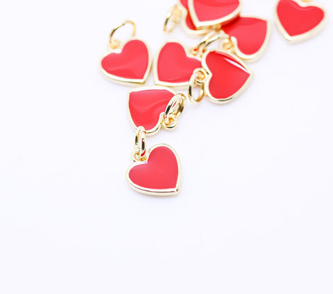 Gold Cute Dainty enamel Heart charm, 8mm, red, pink, navy blue, light green, black, turquoise, white, 1 pc or 10 pcs, WHOLESALE,CPG148