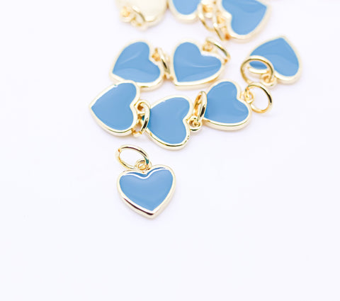 Gold Cute Dainty enamel Heart charm, 8mm, red, pink, navy blue, light green, black, turquoise, white, 1 pc or 10 pcs, WHOLESALE,CPG148