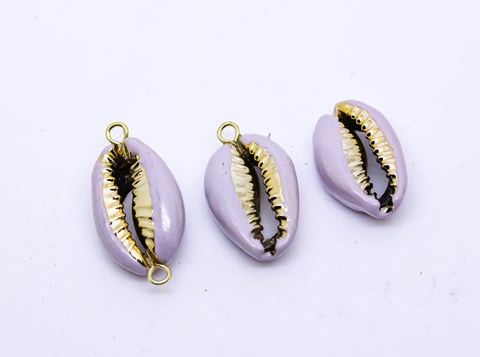 Pastel Purple enamel cowrie shell, single shell, pendant, connector, summer vibe, beach accessories, 1 pc, 10 pcs, WHOLESALE