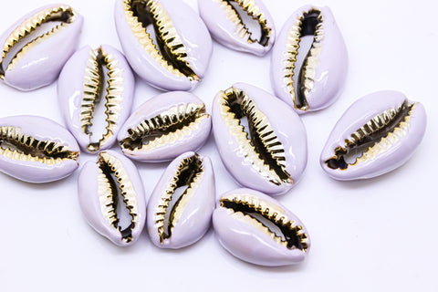 Pastel Purple enamel cowrie shell, single shell, pendant, connector, summer vibe, beach accessories, 1 pc, 10 pcs, WHOLESALE