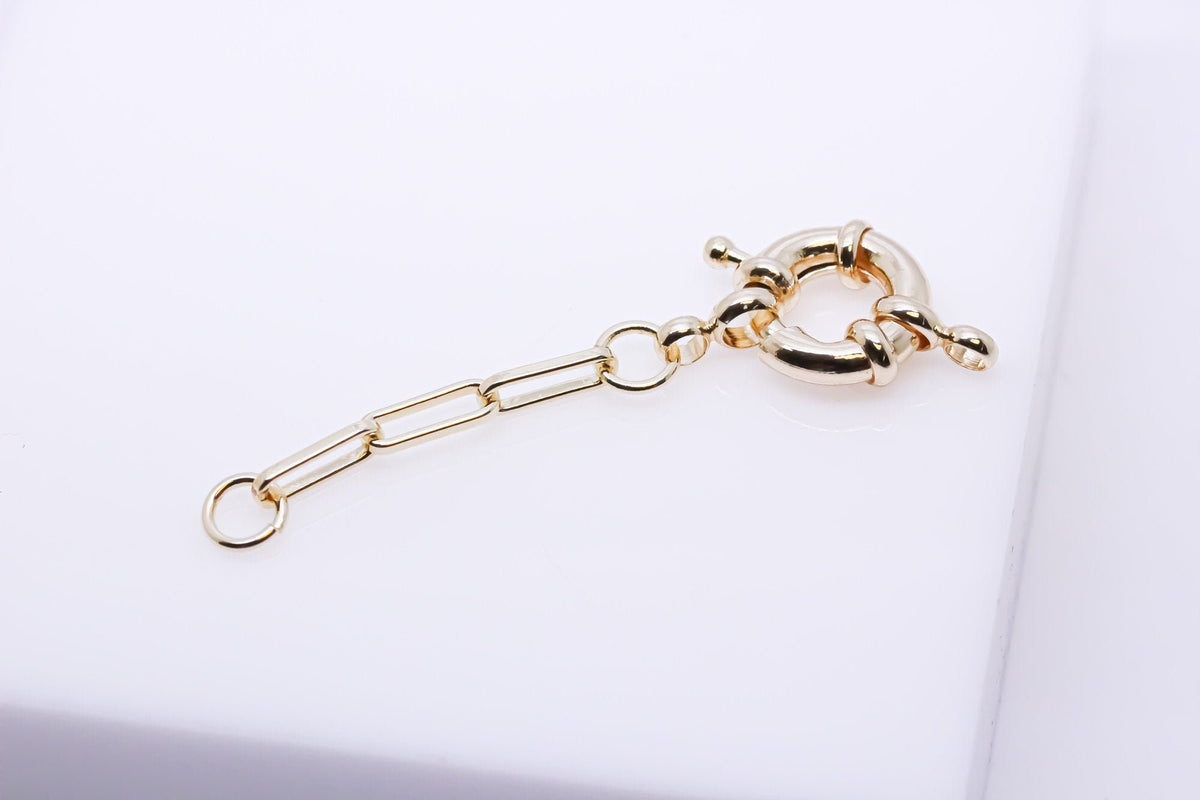 Gold Paperclip chain Extender, one inch Drop, with 13mm Sailor Spring Clasp, Charm Holder, CH-10069 Chain, 1 pc or 10pcs, WHOLESALE