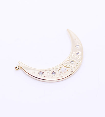 Gold  or Silver Opal Moon Crescent Pendant, 30x19mm, cz set with opal Moon, Celestial Jewelry, 1 pc or 10 pcs, WHOLESALE,CPG549-CPS549