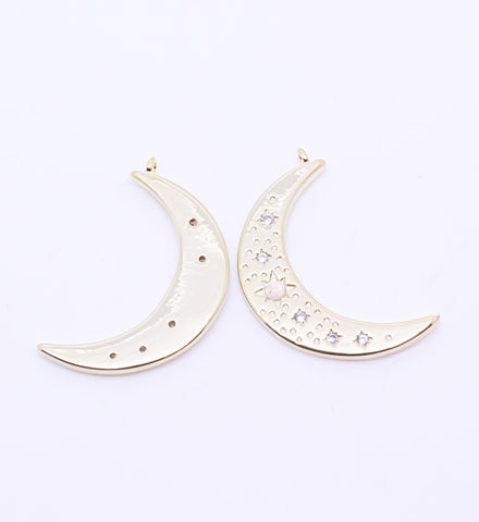 Gold  or Silver Opal Moon Crescent Pendant, 30x19mm, cz set with opal Moon, Celestial Jewelry, 1 pc or 10 pcs, WHOLESALE,CPG549-CPS549