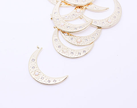 Gold  or Silver Opal Moon Crescent Pendant, 30x19mm, cz set with opal Moon, Celestial Jewelry, 1 pc or 10 pcs, WHOLESALE,CPG549-CPS549