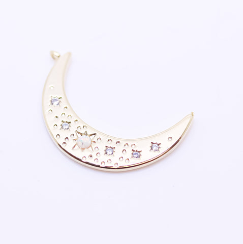 Gold  or Silver Opal Moon Crescent Pendant, 30x19mm, cz set with opal Moon, Celestial Jewelry, 1 pc or 10 pcs, WHOLESALE,CPG549-CPS549