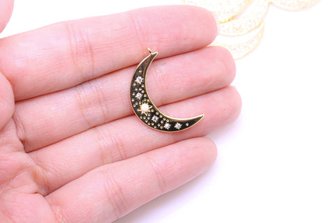 Gold  or Silver Opal Moon Crescent Pendant, 30x19mm, cz set with opal Moon, Celestial Jewelry, 1 pc or 10 pcs, WHOLESALE,CPG549-CPS549