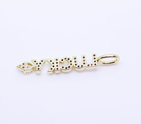 Gold Monogram Lucky Cz Word Pendant, Word script Pendant, Wording charm, Positive Wording, 35x5mm, 1 pc or 10 pcs, WHOLESALE,CP153