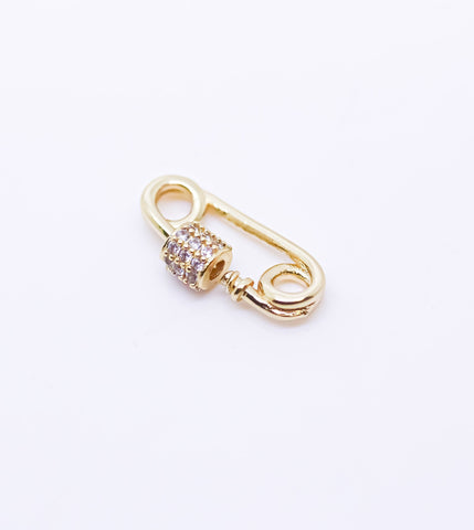 Small Tiny Gold Safety Pin cz Screw Clasp, Carabiner Lock, Gold Safety Pin Clasp, Gold Safety Pin cz Clasp, 1 pc or 10 pcs, WHOLESALE