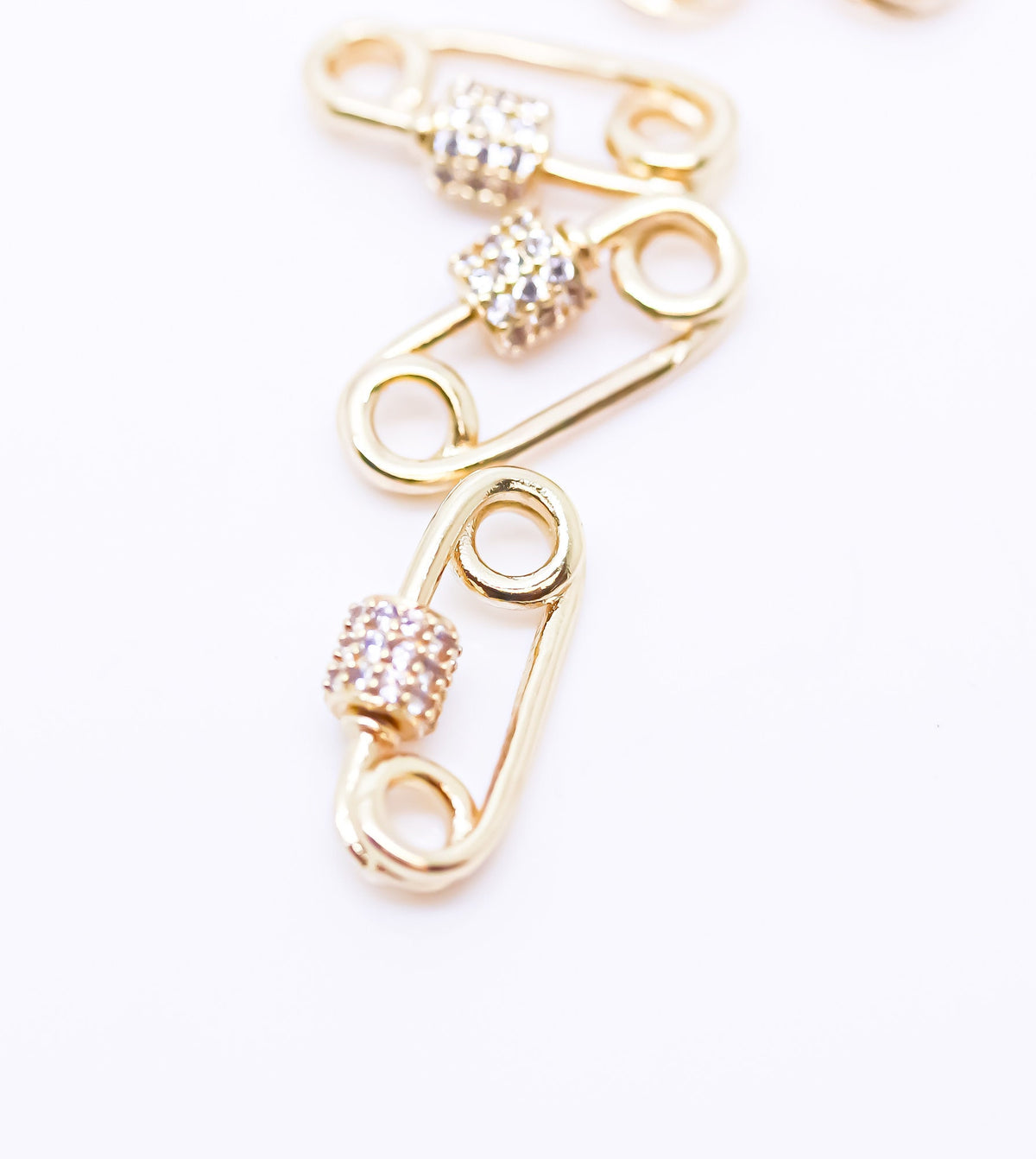 Small Tiny Gold Safety Pin cz Screw Clasp, Carabiner Lock, Gold Safety Pin Clasp, Gold Safety Pin cz Clasp, 1 pc or 10 pcs, WHOLESALE