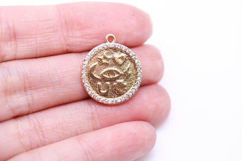 Luck Power And Energy Charm,Gold Lucky Pendant,Lucky Token,17mm, 1 pc or 10 pcs, WHOLESALE,CPG289-CPS289