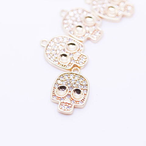 Gold Or Silver cz Skull Charm, 14x10mm, gold skull charm, Silver Skull Charm, 1 pc or 10 pcs, WHOLESALE,CPG315-CPS315