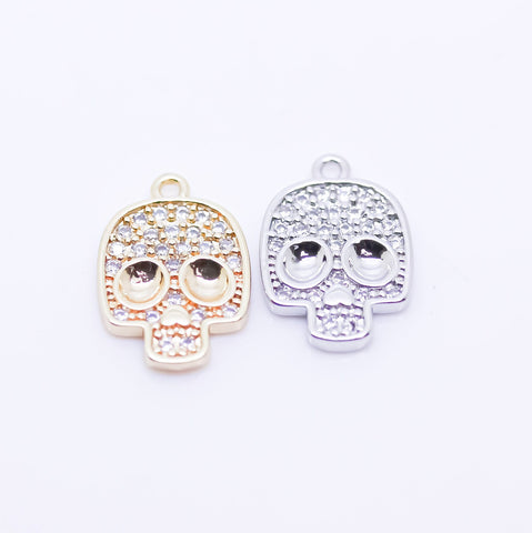 Gold Or Silver cz Skull Charm, 14x10mm, gold skull charm, Silver Skull Charm, 1 pc or 10 pcs, WHOLESALE,CPG315-CPS315
