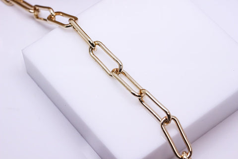 Gold Chubby large Link PaperClip Chain, 8x21mm, Gold Paperclip Chain, Sell By Footage, CHG031