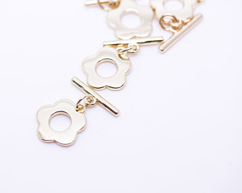 Gold, silver flower Toggle Clasp, 13mm, Cute Toggle Clasp, Bar: 15x2mm, 1 set or 10 sets, WHOLESALE,CLG038-CLS038