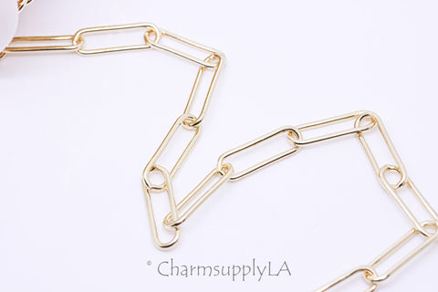 Gold Large Chubby Paperclip Link Chain, 24x7.5mm, Gold Elongated Rectangle link, Sell by Footage, WHOLESALE, CH-100122