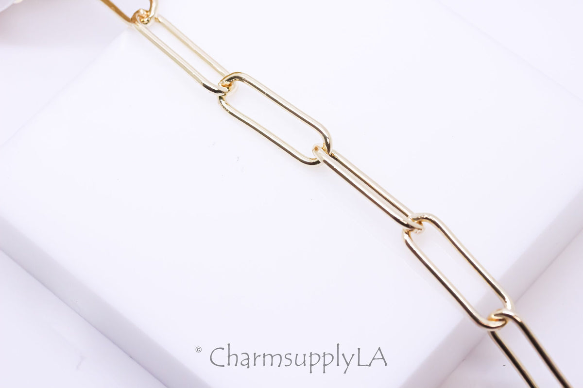 Gold Large Chubby Paperclip Link Chain, 24x7.5mm, Gold Elongated Rectangle link, Sell by Footage, WHOLESALE, CH-100122