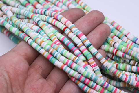 -4mm White Green Rainbow Color Hue Mix Wheel Beads, Rainbow wheel beads, Polymer Clay, 4mm, Full Strand, 1 str, WHOLESALE