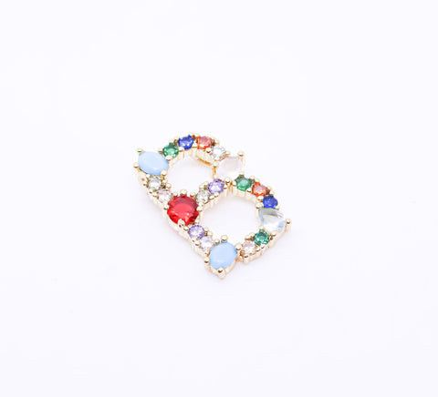 Rainbow color CZ Letter A-F,  15mm Pendant, Rainbow Initial Pendant, 1 pc, 5 pcs, or 1 set, Wholesale