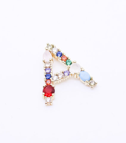 Rainbow color CZ Letter A-F,  15mm Pendant, Rainbow Initial Pendant, 1 pc, 5 pcs, or 1 set, Wholesale